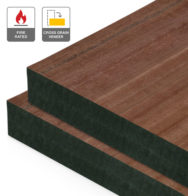 Red Gum Veneer Quarter Cut Cross Grain on Fire Rated Black MDF