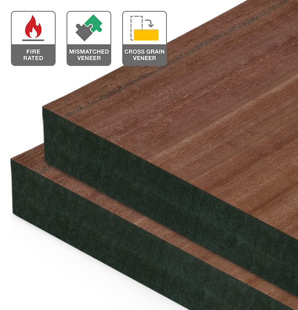 Red Gum Veneer Mismatched Cross Grain on Fire Rated Black MDF