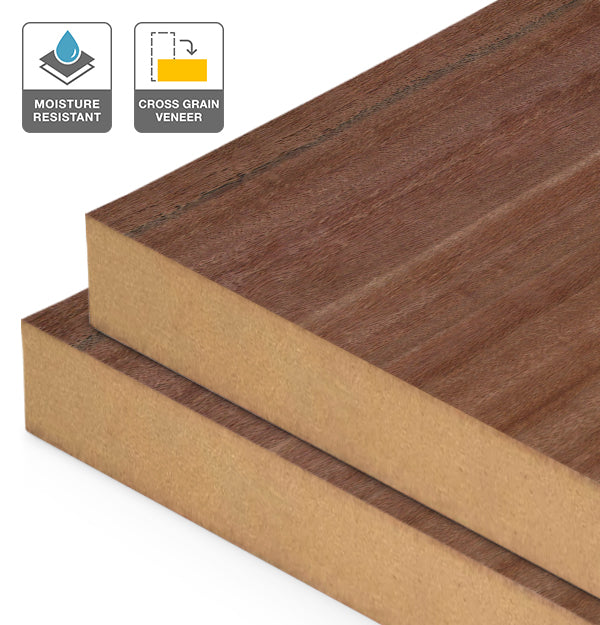 Red Gum Veneer Quarter Cut Cross Grain on Moisture Resistant MDF