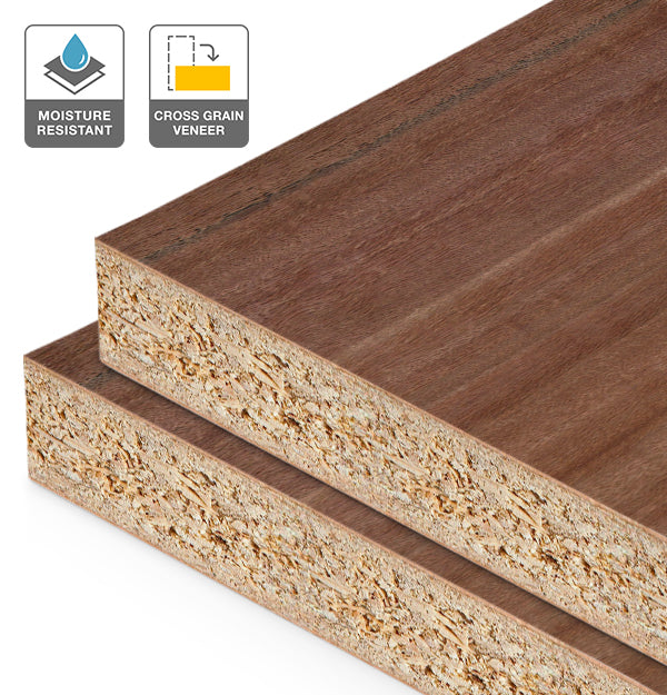 Red Gum Veneer Quarter Cut Cross Grain on HMR Moisture Resistant Particleboard