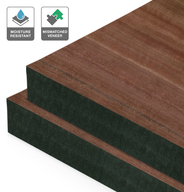 Red Gum Veneer Mismatched on Black Moisture Resistant MDF