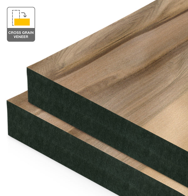 Red Heart Eucalyptus Veneer Natural Feature Grade Cross Grain on Black MDF