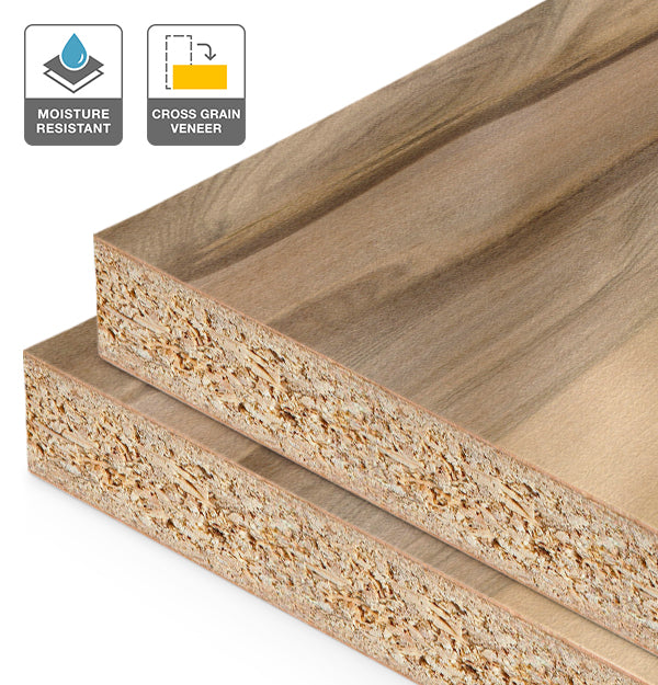 Red Heart Eucalyptus Veneer Natural Feature Grade Cross Grain on HMR Moisture Resistant Particleboard