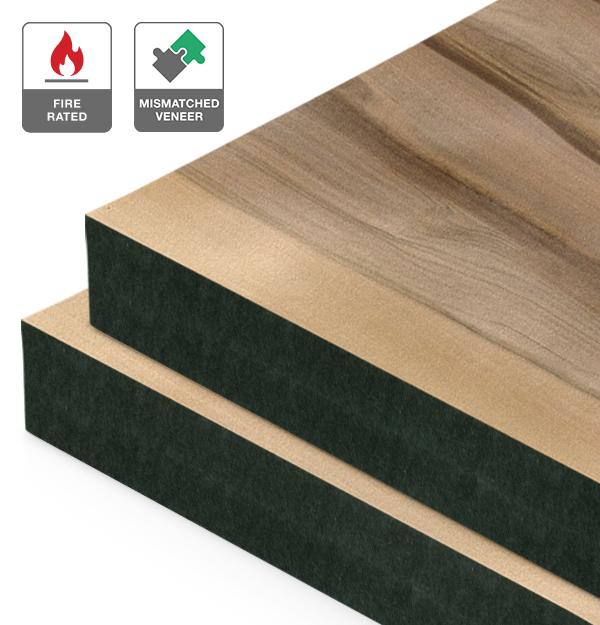 Red Heart Eucalyptus Veneer Mismatched on Fire Rated Black MDF