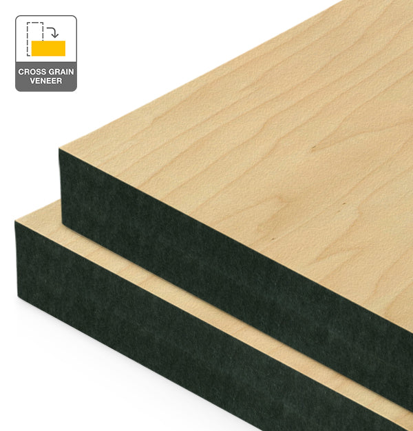Rock Maple Veneer Crown Cut Cross Grain on Black MDF