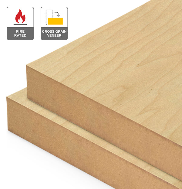 Rock Maple Veneer Crown Cut Cross Grain on Fire Rated MDF