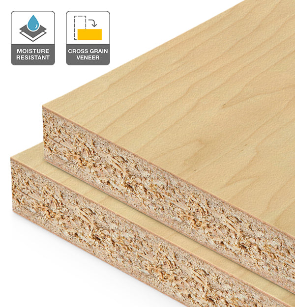 Rock Maple Veneer Crown Cut Cross Grain on HMR Moisture Resistant Particleboard