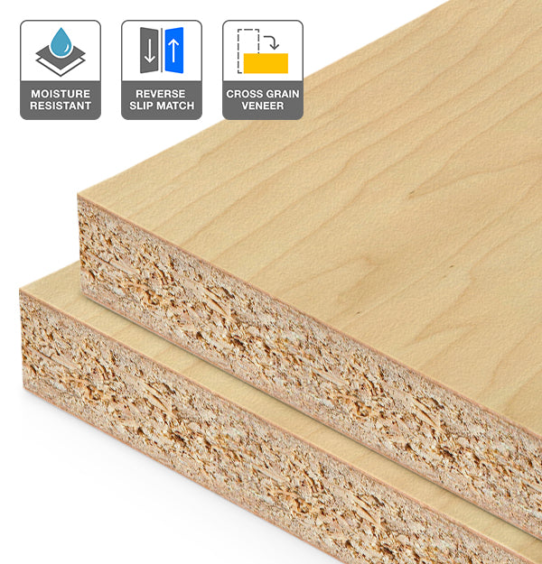 Rock Maple Veneer Crown Cut Reverse Slip Match Cross Grain on HMR Moisture Resistant Particleboard