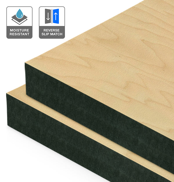 Rock Maple Veneer Crown Cut Reverse Slip Match on Black Moisture Resistant MDF
