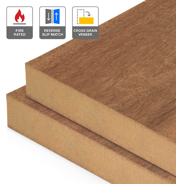 Sapele Veneer Crown Cut Reverse Slip Match Cross Grain on Fire Rated MDF