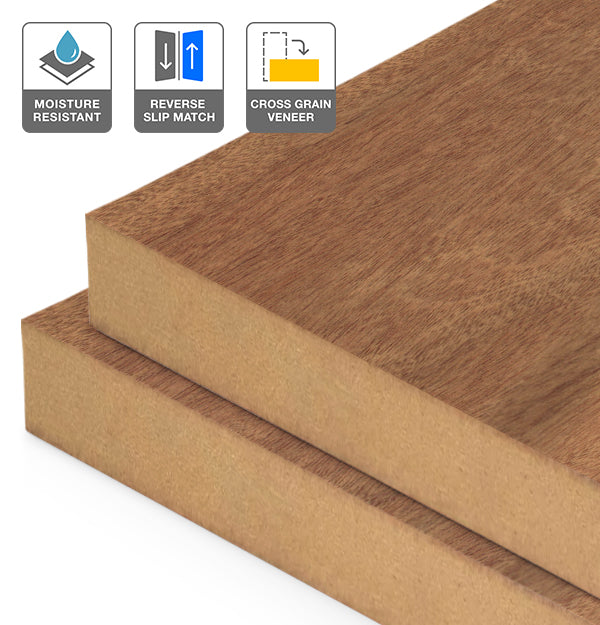 Sapele Veneer Crown Cut Reverse Slip Match Cross Grain on Moisture Resistant MDF