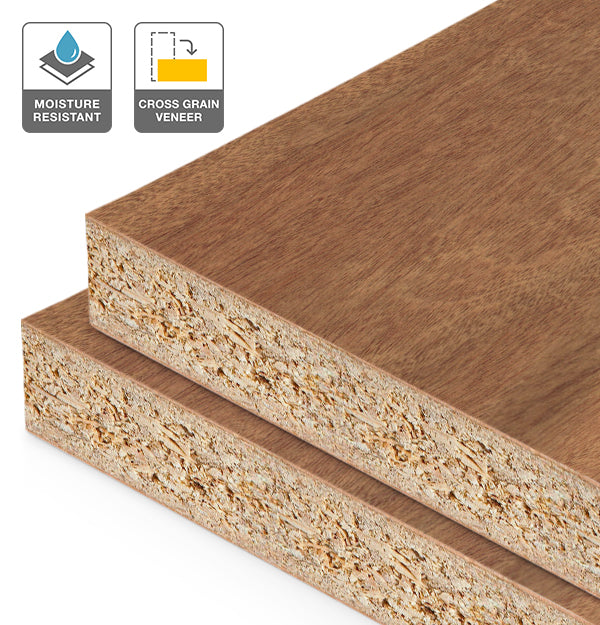 Sapele Veneer Crown Cut Cross Grain on HMR Moisture Resistant Particleboard