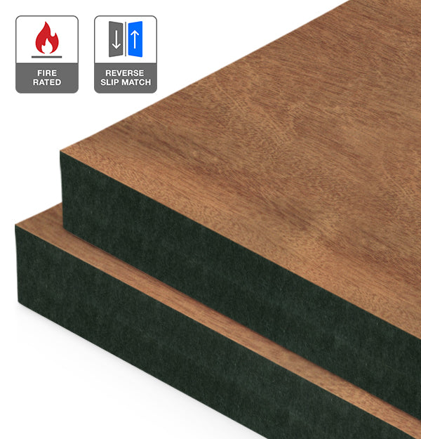 Sapele Veneer Crown Cut Reverse Slip Match on Fire Rated Black MDF
