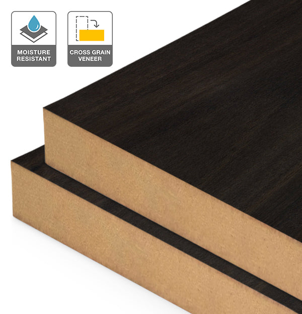 Smoked Eucalyptus Veneer Crown Cut Cross Grain on Moisture Resistant MDF