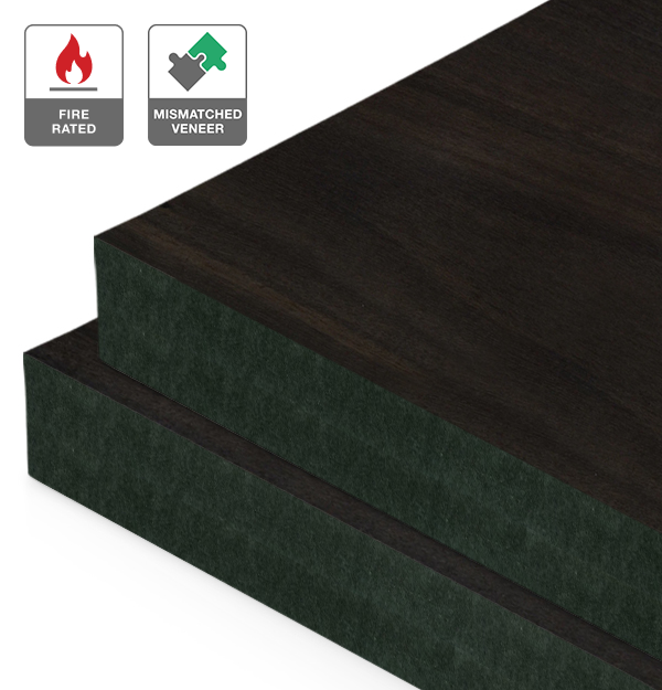 Smoked Eucalyptus Veneer Mismatched on Fire Rated Black MDF