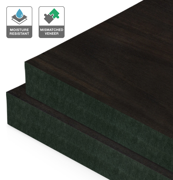 Smoked Eucalyptus Veneer Mismatched on Black Moisture Resistant MDF