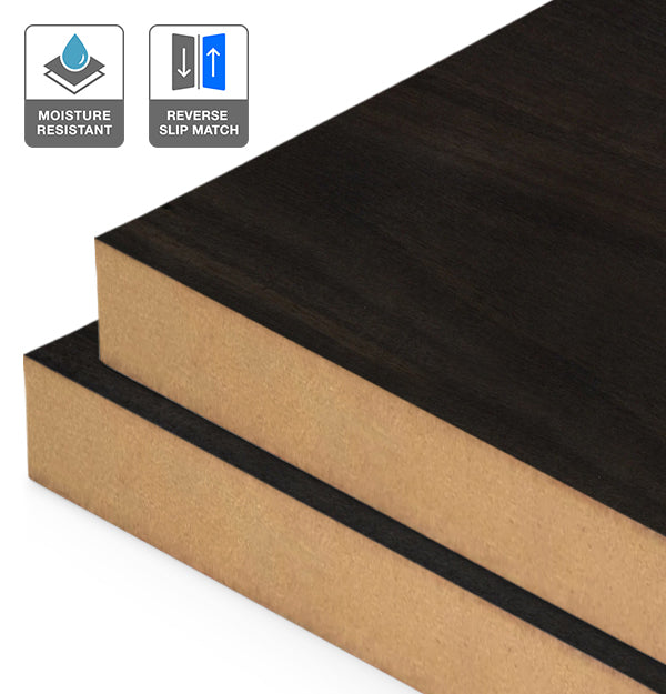 Smoked Eucalyptus Veneer Crown Cut Reverse Slip Match on Moisture Resistant MDF