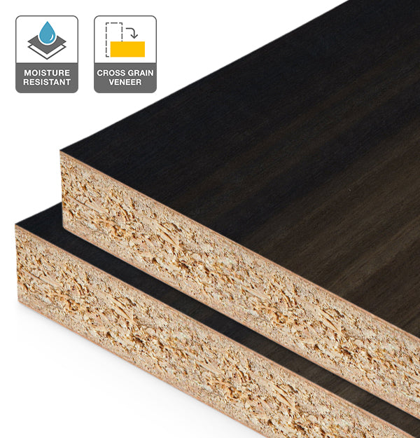 Smoked Eucalyptus Veneer Quarter Cut Cross Grain on HMR Moisture Resistant Particleboard