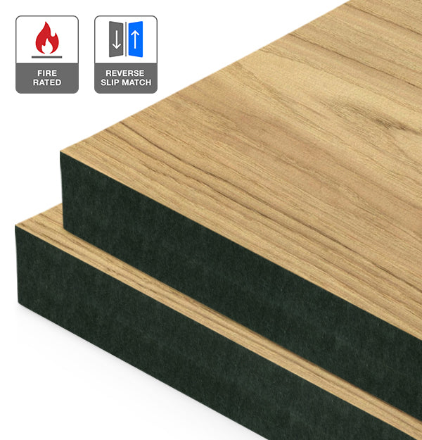 American Oak Veneer Crown Cut Reverse Slip Match on Fire Rated Black MDF