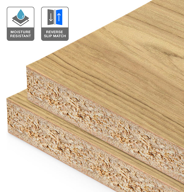 American Oak Veneer Crown Cut Reverse Slip Match on HMR Moisture Resistant Particleboard