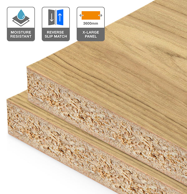 American Oak Veneer Crown Cut Reverse Slip Match on HMR Moisture Resistant Particleboard 3600L