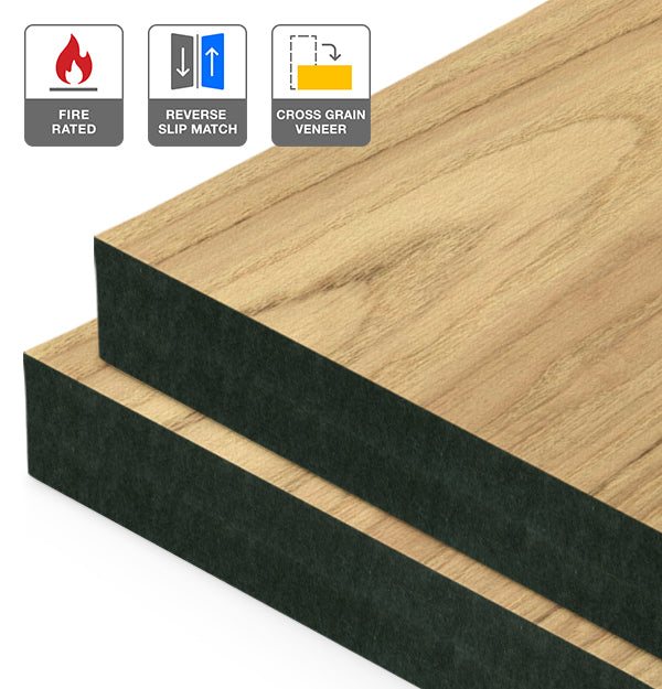 American Oak Veneer Crown Cut Reverse Slip Match Cross Grain on Fire Rated Black MDF