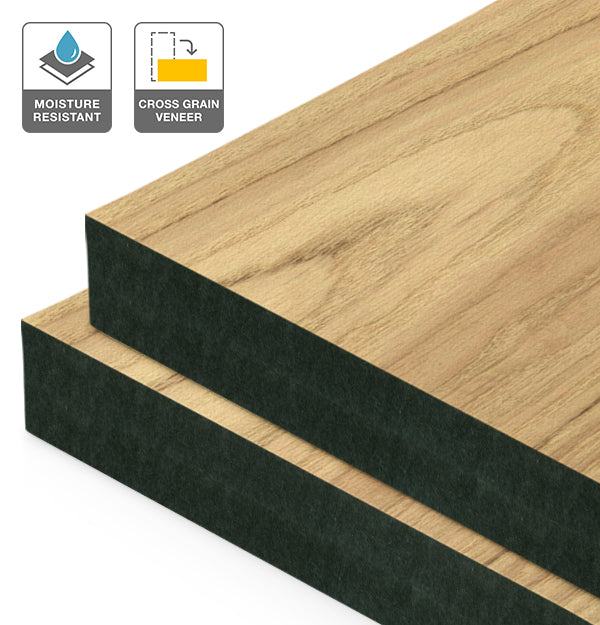 American Oak Veneer Crown Cut Cross Grain on Black Moisture Resistant MDF