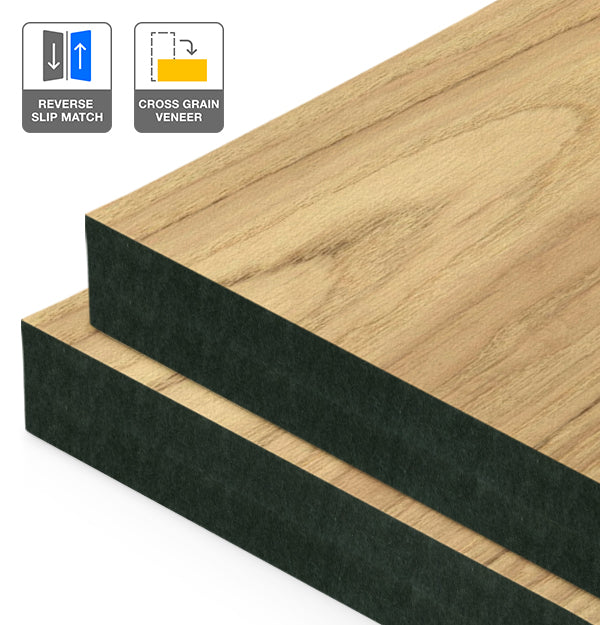 American Oak Veneer Crown Cut Reverse Slip Match Cross Grain on Black MDF