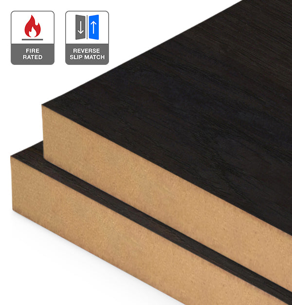 Smoked Oak Veneer Crown Cut Reverse Slip Match on Fire Rated MDF
