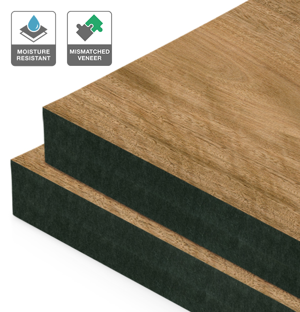 Spotted Gum Veneer Mismatched on Black Moisture Resistant MDF