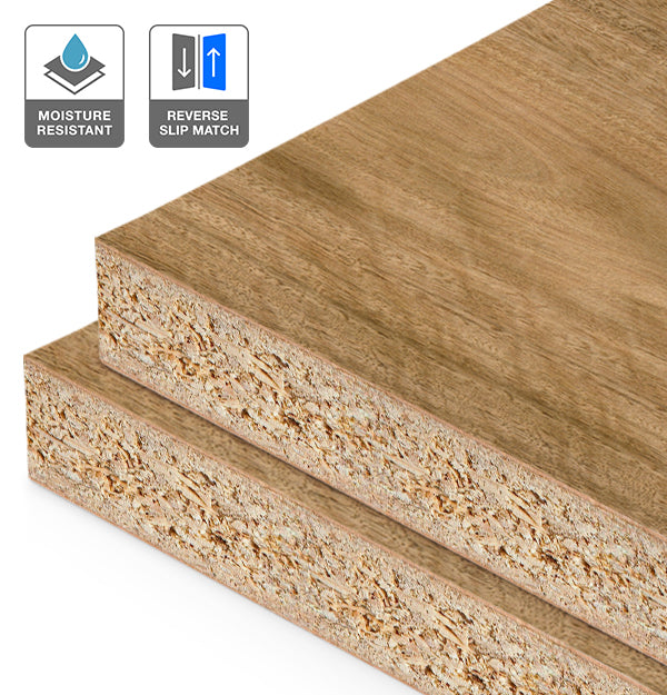 Spotted Gum Veneer Crown Cut Reverse Slip Match on HMR Moisture Resistant Particleboard