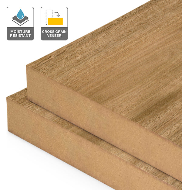Spotted Gum Veneer Crown Cut Cross Grain on Moisture Resistant MDF