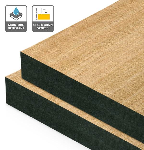 Tasmanian Oak Veneer Quarter Cut Cross Grain on Black Moisture Resistant MDF
