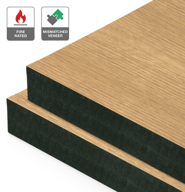 American Oak Veneer Wire Brushed Mismatched on Fire Rated Black MDF