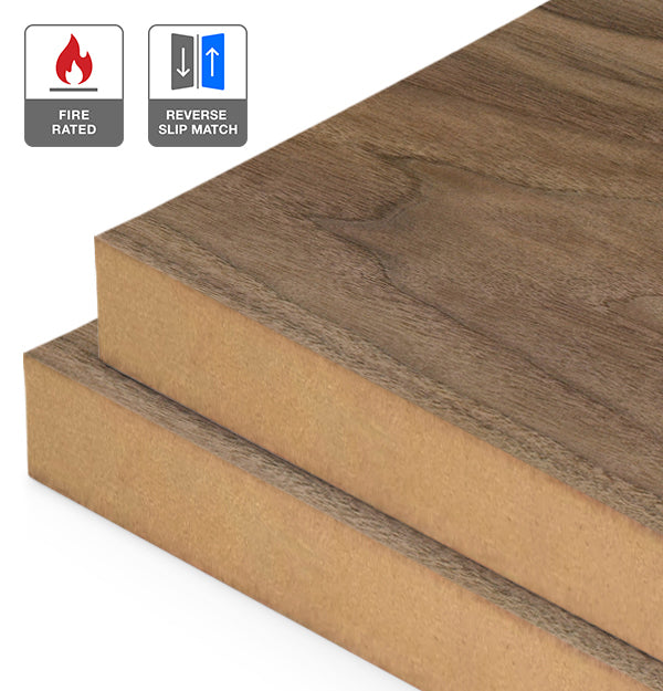 American Walnut Veneer Crown Cut Reverse Slip Match on Fire Rated MDF