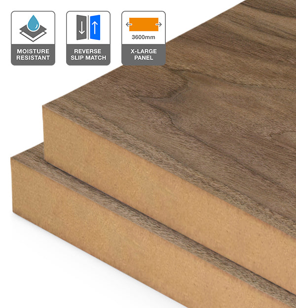 American Walnut Veneer Crown Cut Reverse Slip Match on Moisture Resistant MDF 3600L