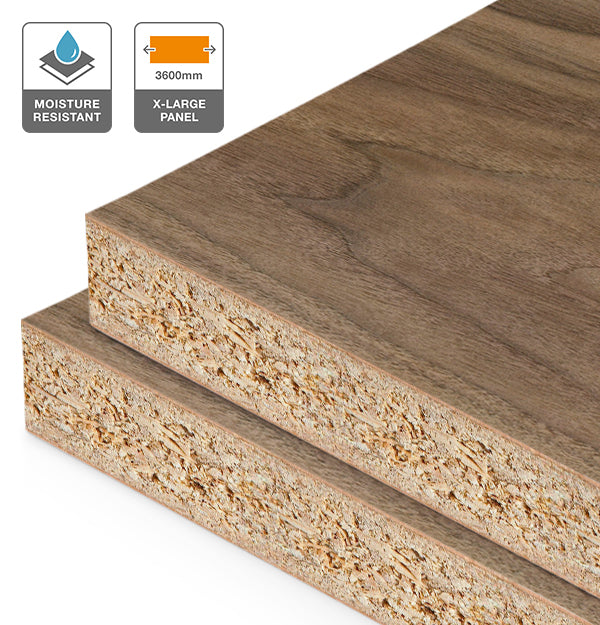 American Walnut Veneer Crown Cut on HMR Moisture Resistant Particleboard 3600L