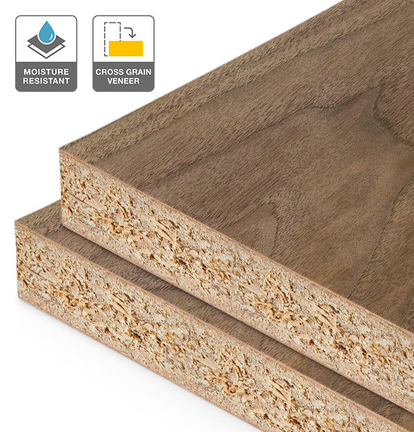 American Walnut Veneer Crown Cut Cross Grain on HMR Moisture Resistant Particleboard