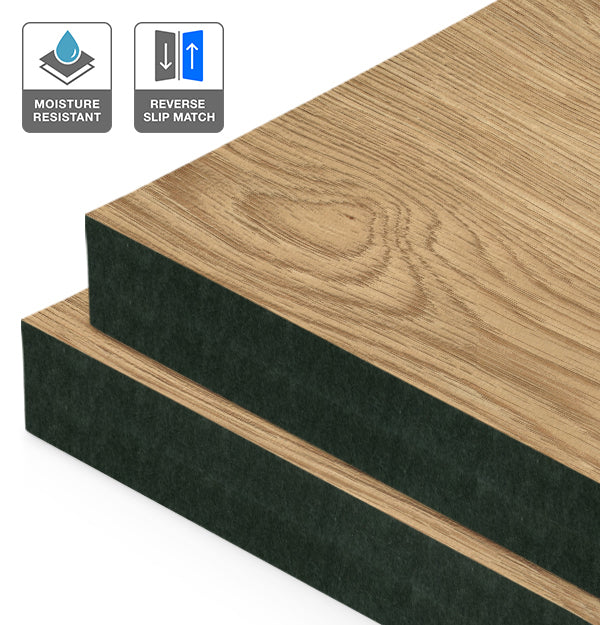American Oak Veneer Wire Brushed Crown Cut Reverse Slip Match on Black Moisture Resistant MDF