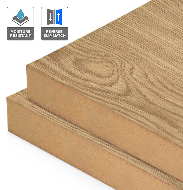 American Oak Veneer Wire Brushed Crown Cut Reverse Slip Match on Moisture Resistant MDF