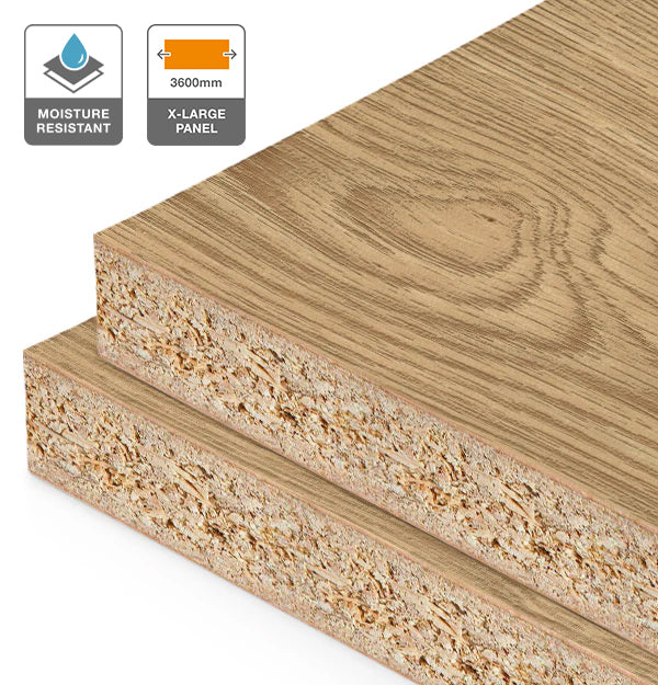 American Oak Veneer Wire Brushed Crown Cut on HMR Moisture Resistant Particleboard 3600L
