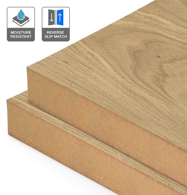 European Oak Veneer Wire Brushed Crown Cut Reverse Slip Match on Moisture Resistant MDF