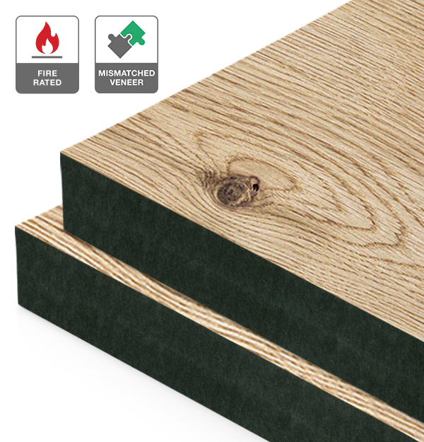 Rustic Oak Veneer Mismatched on Fire Rated Black MDF