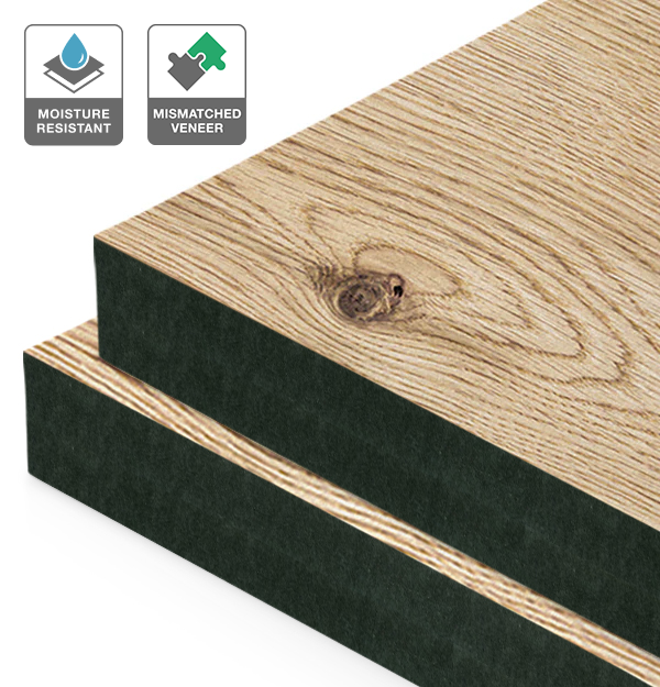 Rustic Oak Veneer Mismatched on Black Moisture Resistant MDF