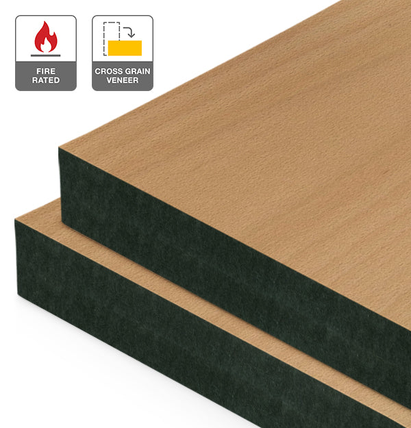 Beech Veneer Crown Cut Cross Grain on Fire Rated Black MDF
