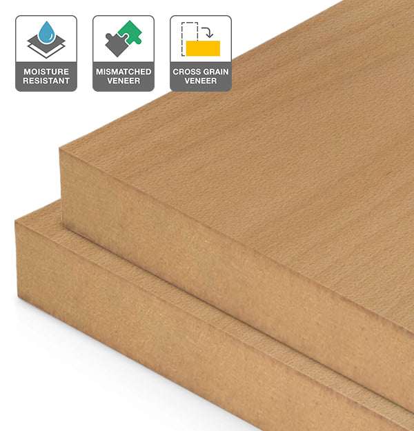 Beech Veneer Mismatched Cross Grain on Moisture Resistant MDF