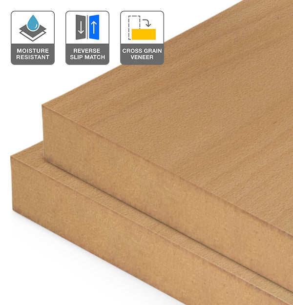 Beech Veneer Crown Cut Reverse Slip Match Cross Grain on Moisture Resistant MDF