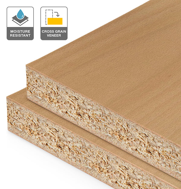 Beech Veneer Crown Cut Cross Grain on HMR Moisture Resistant Particleboard