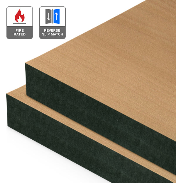 Beech Veneer Crown Cut Reverse Slip Match on Fire Rated Black MDF