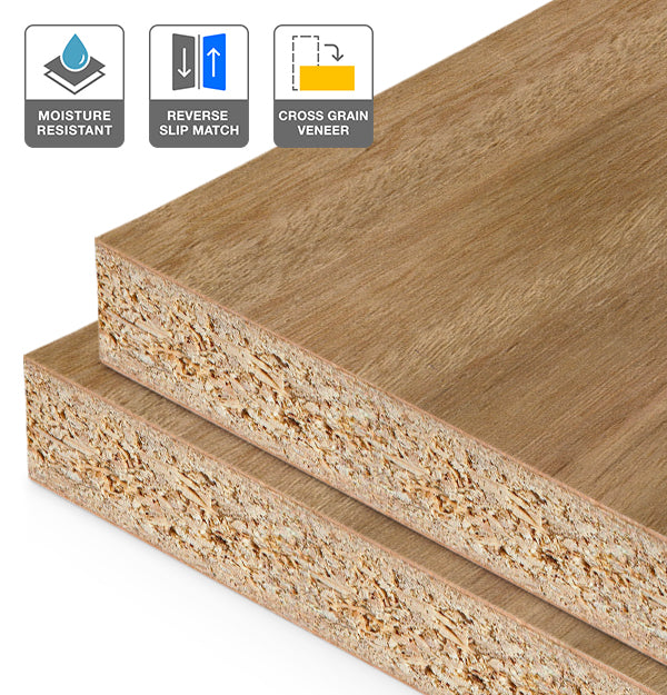 Blackbutt Veneer Crown Cut Reverse Slip Match Cross Grain on HMR Moisture Resistant Particleboard
